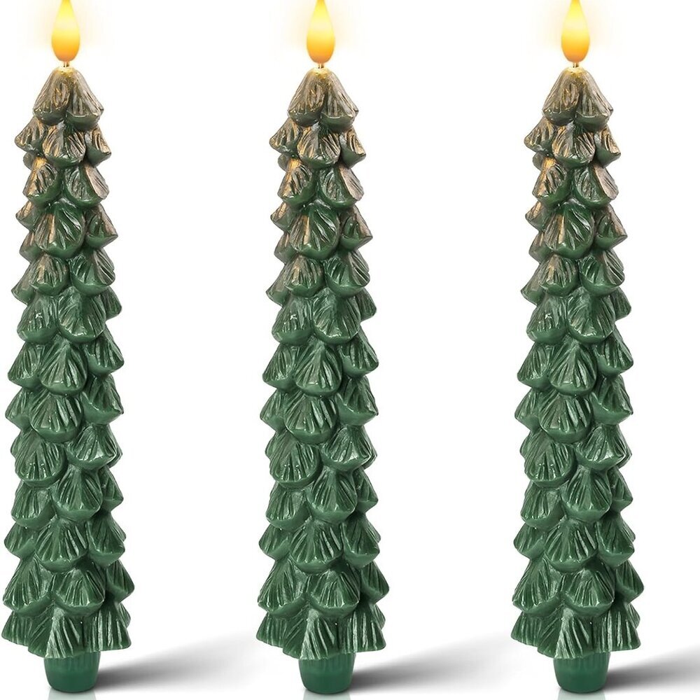 3 PCS Flameless Taper Candles with 6-Hours Timer, 9.5 Inches Christmas Tree Cand